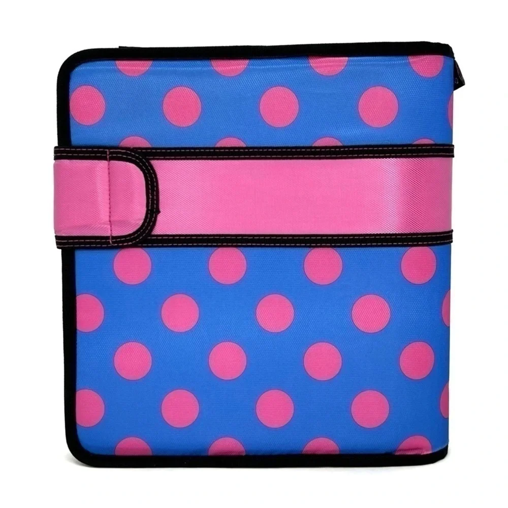 Case-It “The Open Tab” 2” Three Ring Binder Blue with Pink Polka Dots New NWT